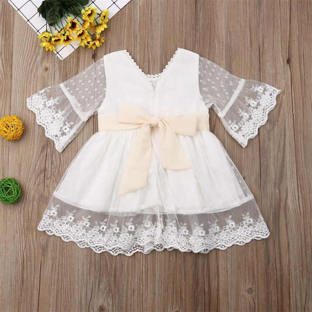 A Line 3/4 Sleeve Lace Flower Girl Dresses Above Knee Baby Dress with Sash WLD083