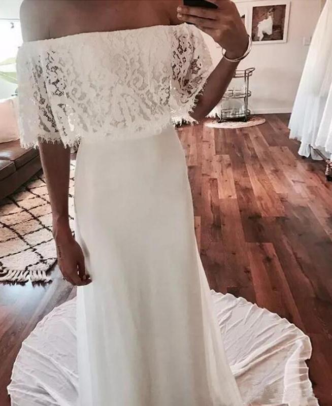 Cheap Country Beach Wedding Dresses Lace Chiffon Wedding Gown Bohemian Bridal Gowns WLD2506