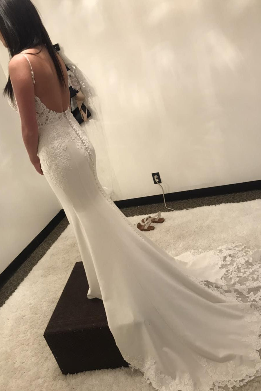 Stunning Spaghetti Straps Mermaid Lace Boho Bride Dress, Wedding Gown WLD0191