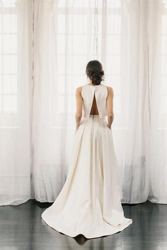Cheap Two Pieces High Low Satin Wedding Dress, A Line Jewel Bridal Dresses UQ2593