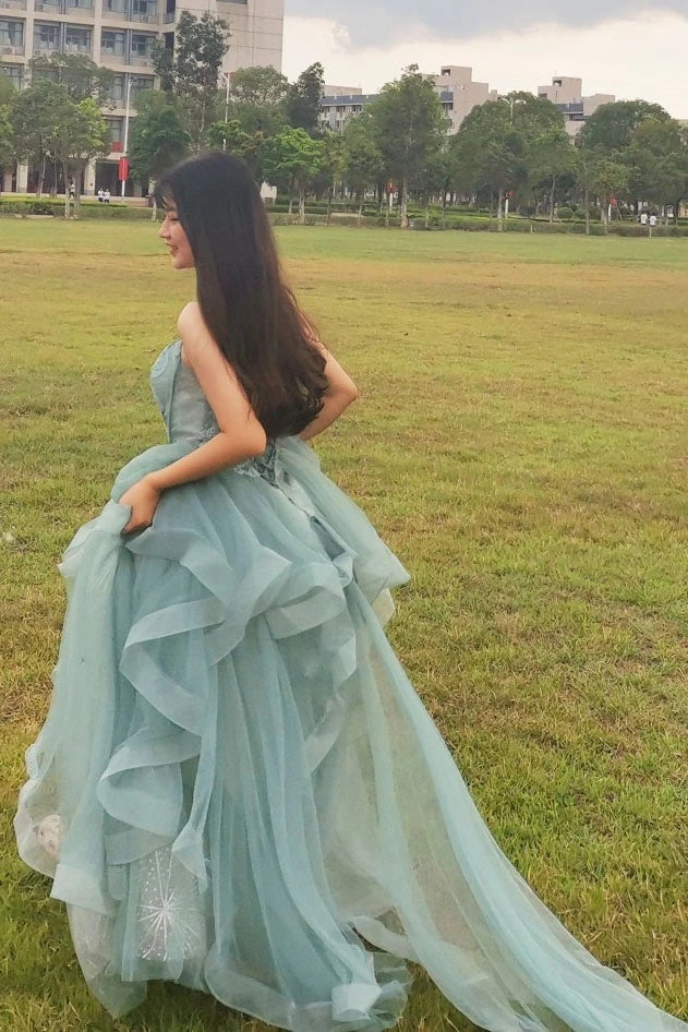 New Arrival A Line Spaghetti Straps Tulle Long Formal Prom Dress, Charming Evening Party Dress WLD0052