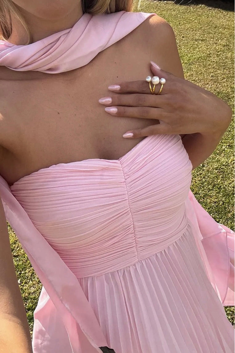 Chic A Line Sweetheart Pink Long Prom Dress with Ruffles, Evening Gowns WLD0430