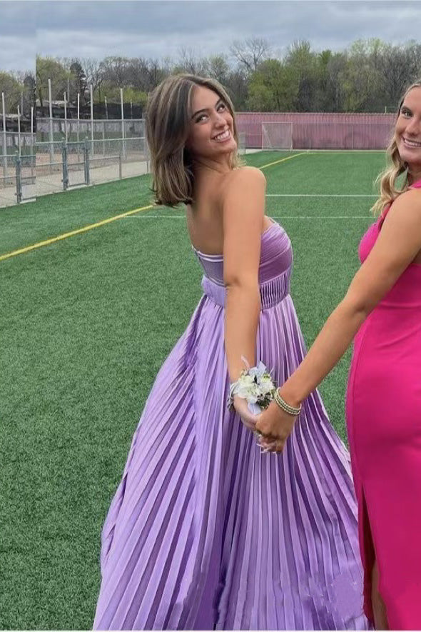 Chic A Line Sweetheart Purple Long Prom Dress with Slit, Evening Gowns WLD0431
