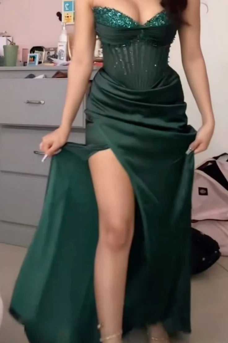 Dark Green Vintage Prom Party Dress Long Formal Evening Dress CHP0417