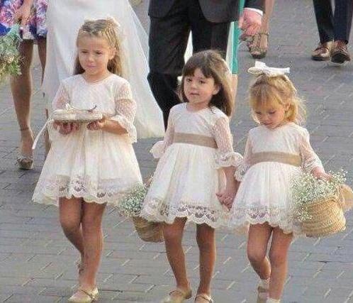 A Line 3/4 Sleeve Lace Flower Girl Dresses Above Knee Baby Dress with Sash WLD083