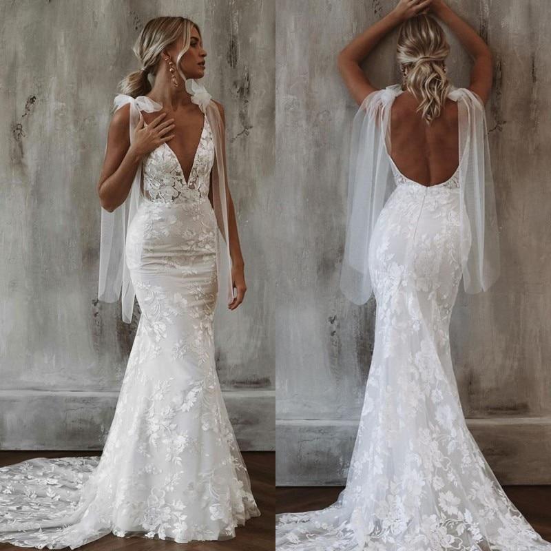 Backless Bohemian Mermaid Mermaid Beach Wedding Dress, Bridal Gown WLD0122