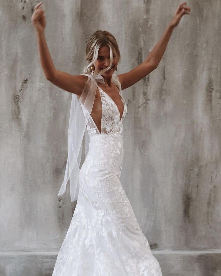 Backless Bohemian Mermaid Mermaid Beach Wedding Dress, Bridal Gown WLD0122