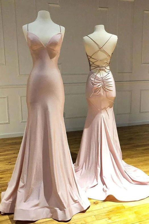 Pink Strapless Mermaid Long Prom Dresses, Formal Evening Dresses WLD0233
