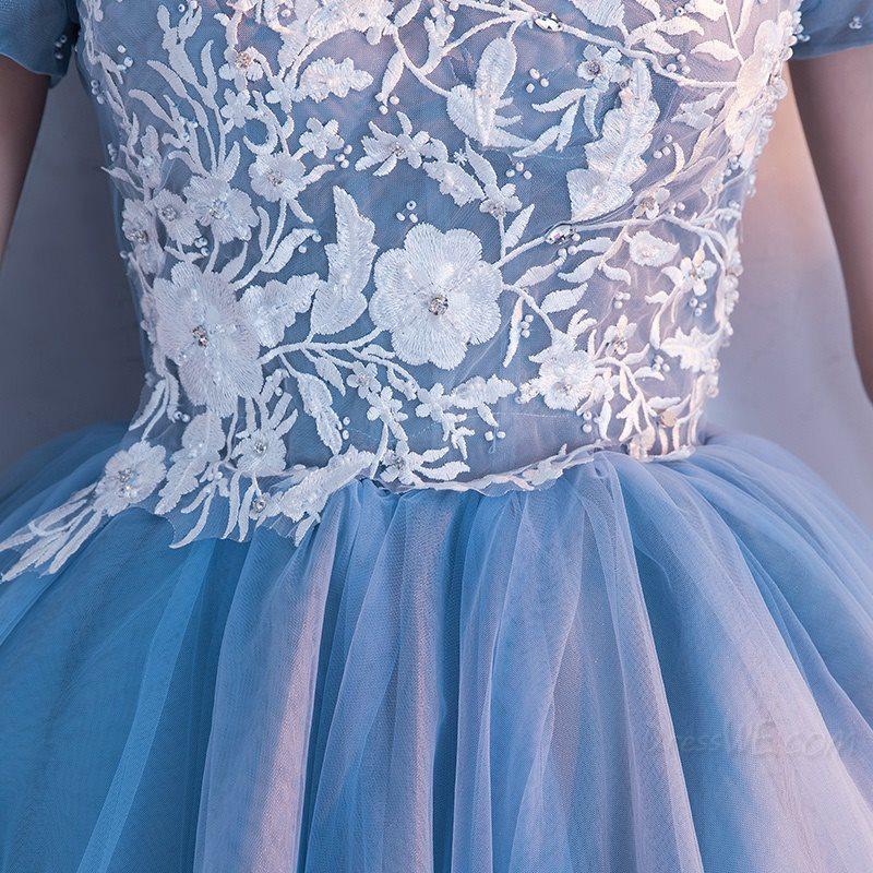 A Line Off The Shoulder Applique Short Homecoming Dress, Puffy Cocktail Dresses WLD234