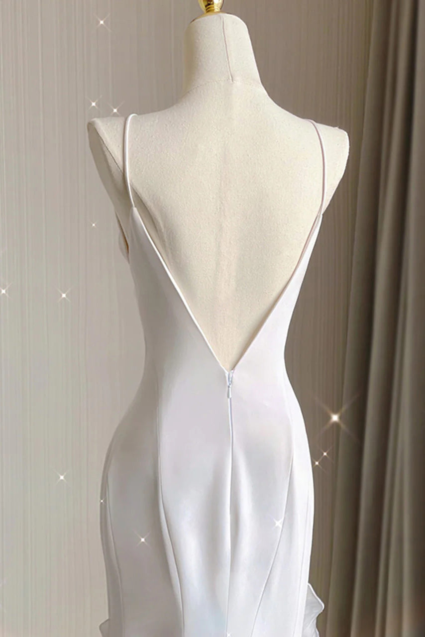 Simple Chiffon Sheath V Back Wedding Dress,Bridal Dresses With Ruffles WLD0166
