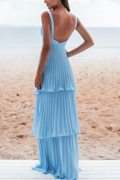 Charming Blue Chiffon Prom Dress Long Evening Dress With Layers CHP0328